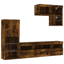 Berkfield 6 Piece Tv Wall Units With Led Smoked Oak Engineered Wood - thumbnail 3