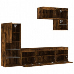 Berkfield 6 Piece Tv Wall Units With Led Smoked Oak Engineered Wood - thumbnail 7
