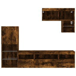 Berkfield 6 Piece Tv Wall Units With Led Smoked Oak Engineered Wood - thumbnail 6