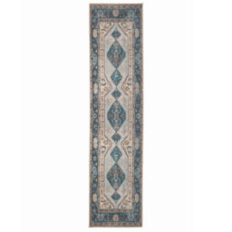 Loomed Distressed Teal Blue Beige Persian Style Washable Non Slip Runner Rug 60X240Cm - thumbnail 1