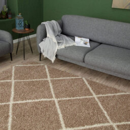 The Rugs Moroccan Shaggy Rugs And Runners Soft Fluffy Diamond Design High Pile Beige And Ivory Living Room Kitchen Hallway 520 - thumbnail 4