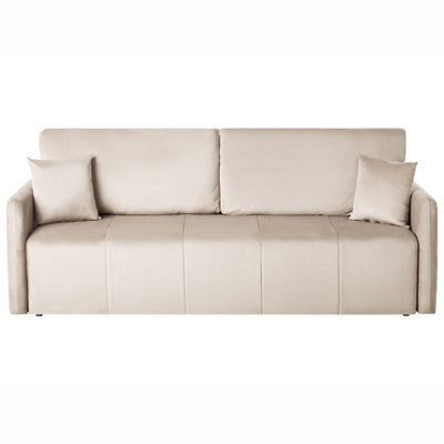 Beliani Sofa Bed 3 Seater Egge Velvet Taupe - image 1