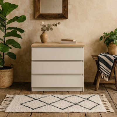 Wyld Haus Budapest Cream Chest With Natural Oak Effect Top 3 Drawers - image 1