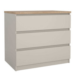 Wyld Haus Budapest Cream Chest With Natural Oak Effect Top 3 Drawers - thumbnail 3