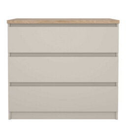 Wyld Haus Budapest Cream Chest With Natural Oak Effect Top 3 Drawers - thumbnail 4