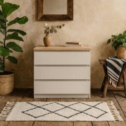 Wyld Haus Budapest Cream Chest With Natural Oak Effect Top 3 Drawers