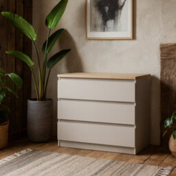 Wyld Haus Budapest Cream Chest With Natural Oak Effect Top 3 Drawers - thumbnail 2