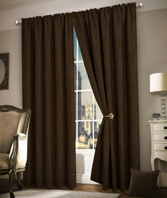 Intimates Luxury Plain Chenille Eyelet Curtains - Chocolate