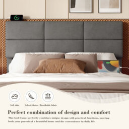 Abrihome 150X200Cm Modern Gray Velvet Upholstered Bed - Adjustable Headboard, Usb/type-C Ports, Hydraulic Lift & Extra-Large Storage - thumbnail 9