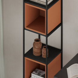 Decortie Modern Vale Mini Bookcase Versatile Display Unit 5-Tier Metal Frame 2 Adjustable Shelf 18mm (Black Wood, Cinnamon) - thumbnail 5