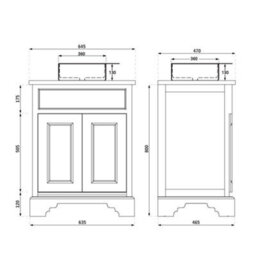 Homestylestore Light Grey And Oak 645mm Bathroom Vanity Unit With Square Countertop Basin And Aged Bronze Round Handles - thumbnail 4