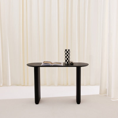 Sweeek - Oval Console Rubberwood And Oak-Effect Veneer Black 120X38X75 Cm - Gabrielle - image 1