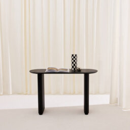 Sweeek - Oval Console Rubberwood And Oak-Effect Veneer Black 120X38X75 Cm - Gabrielle - thumbnail 1