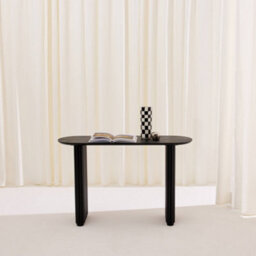 Sweeek - Oval Console Rubberwood And Oak-Effect Veneer Black 120X38X75 Cm - Gabrielle - thumbnail 3