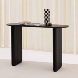 Sweeek - Oval Console Rubberwood And Oak-Effect Veneer Black 120X38X75 Cm - Gabrielle - thumbnail 4