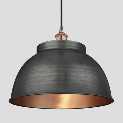 Industville Brooklyn Outdoor & Bathroom  Dome Pendant, 17 Inch, Pewter & Copper, Copper Holder, Globe Glass - image 1