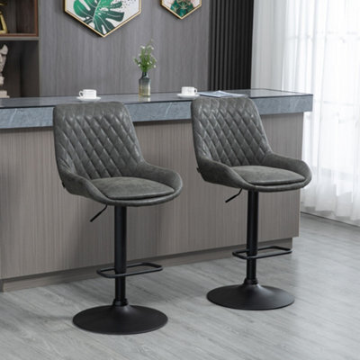 Homcom Pu Leather Padded Bar Stools Set Of 2 With Metal Base, Dark Grey - image 1