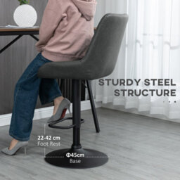 Homcom Pu Leather Padded Bar Stools Set Of 2 With Metal Base, Dark Grey - thumbnail 7