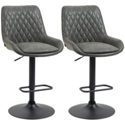 Homcom Pu Leather Padded Bar Stools Set Of 2 With Metal Base, Dark Grey - thumbnail 2