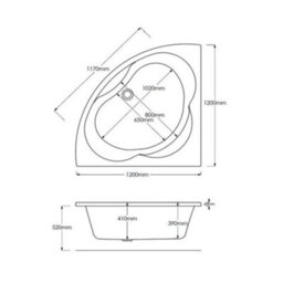 Homestylestore White Bathroom Reversible Corner Bath With Panel 1200 X 1200mm - thumbnail 3
