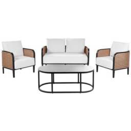 Beliani Garden Lounge Set With Table 4 Seater Montefalco Metal White - thumbnail 1