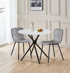 Hallowood Furniture Cullompton Small Round Dining Table 90Cm With 2 Taupe Leather Effect Chairs