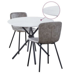 Hallowood Furniture Cullompton Small Round Dining Table 90Cm With 2 Taupe Leather Effect Chairs - thumbnail 9
