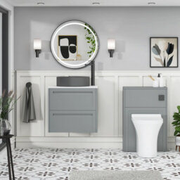 Royal Bathrooms Royal Bathroom Elmore 600mm Matt Pebble Grey Wall Mounted Bathroom Vanity Unit 2 Drawer Plain White Worktop With Art Round Basin - thumbnail 5