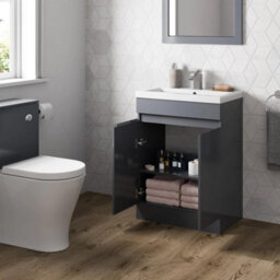 Bathroom Vanity Unit Freestanding Basin Sink Cabinet Furniture Gloss Grey 600mm - thumbnail 5