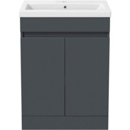 Bathroom Vanity Unit Freestanding Basin Sink Cabinet Furniture Gloss Grey 600mm - thumbnail 7