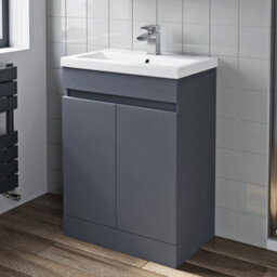 Bathroom Vanity Unit Freestanding Basin Sink Cabinet Furniture Gloss Grey 600mm - thumbnail 4