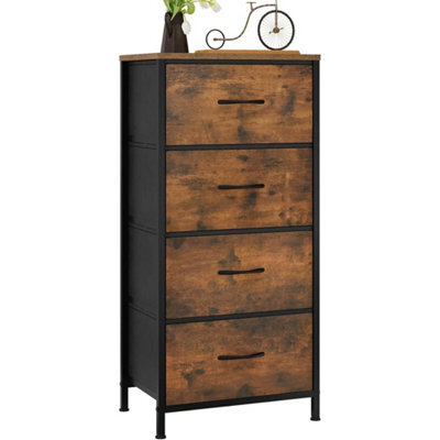Vintage Brown Black Modern Bedroom Storage Chest 4 Fabric Drawers - image 1