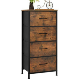 Vintage Brown Black Modern Bedroom Storage Chest 4 Fabric Drawers