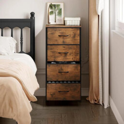 Vintage Brown Black Modern Bedroom Storage Chest 4 Fabric Drawers - thumbnail 4