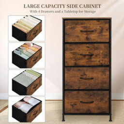 Vintage Brown Black Modern Bedroom Storage Chest 4 Fabric Drawers - thumbnail 3