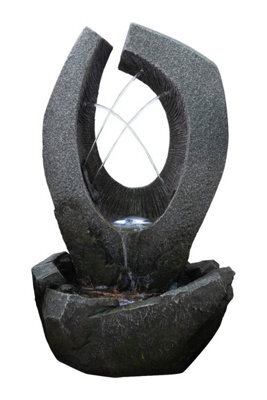 Outdoor Living UK Solar Arbela Carved Rock Contemporary Water Feature With Cover