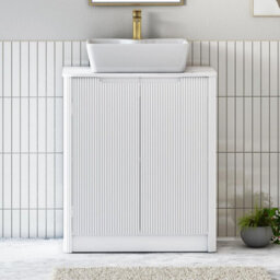 Royal Bathrooms Avenza 600mm Matt White Floor Standing Bathroom Vanity Unit 2 Door With Cube Basin - thumbnail 1