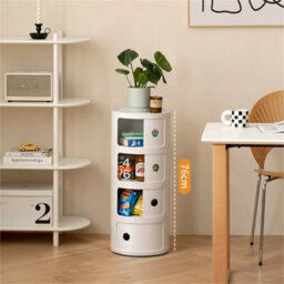 White - 4Tiers Cylindrical Round Storage Cabinet Cupboard Shelf Side End Table Shelf - thumbnail 4
