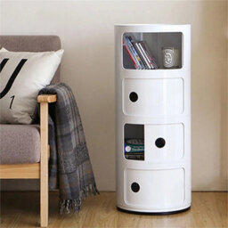 White - 4Tiers Cylindrical Round Storage Cabinet Cupboard Shelf Side End Table Shelf - thumbnail 3