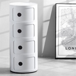 White - 4Tiers Cylindrical Round Storage Cabinet Cupboard Shelf Side End Table Shelf - thumbnail 1