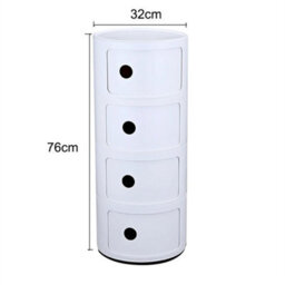 White - 4Tiers Cylindrical Round Storage Cabinet Cupboard Shelf Side End Table Shelf - thumbnail 2