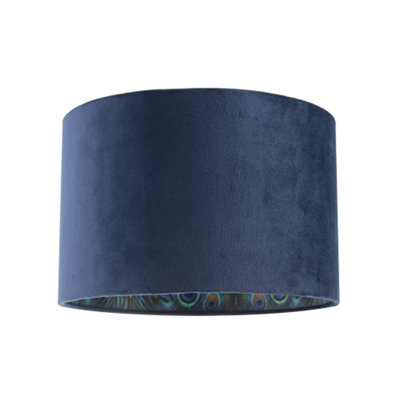 Happy Homewares Midnight Blue Velvet Lamp Shade With Colourful Peacock Feather Inner - image 1