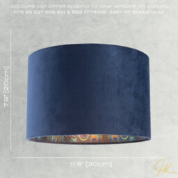 Happy Homewares Midnight Blue Velvet Lamp Shade With Colourful Peacock Feather Inner - thumbnail 6
