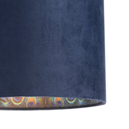 Happy Homewares Midnight Blue Velvet Lamp Shade With Colourful Peacock Feather Inner - thumbnail 4
