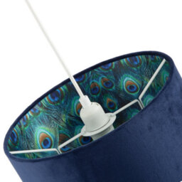 Happy Homewares Midnight Blue Velvet Lamp Shade With Colourful Peacock Feather Inner - thumbnail 5