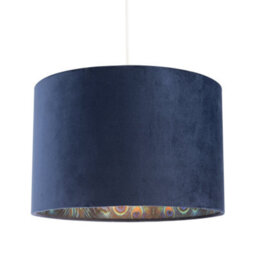 Happy Homewares Midnight Blue Velvet Lamp Shade With Colourful Peacock Feather Inner - thumbnail 2