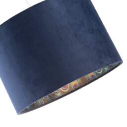 Happy Homewares Midnight Blue Velvet Lamp Shade With Colourful Peacock Feather Inner - thumbnail 3