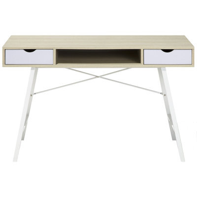 Beliani Office Desk 120 X 48Cm Brown White With 2 Drawers - image 1