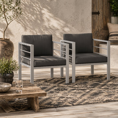 Wyld Haus Ketael Set Of 2 Charcoal Grey Metal Outdoor Garden Chairs With Cushions - Compact Patio Armchairs - image 1