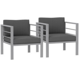 Wyld Haus Ketael Set Of 2 Charcoal Grey Metal Outdoor Garden Chairs With Cushions - Compact Patio Armchairs - thumbnail 2